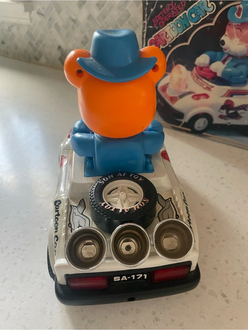 Vintage Cartoon Car Animal Police w/ Bear Plastic Battery Operated Toy W/ Box